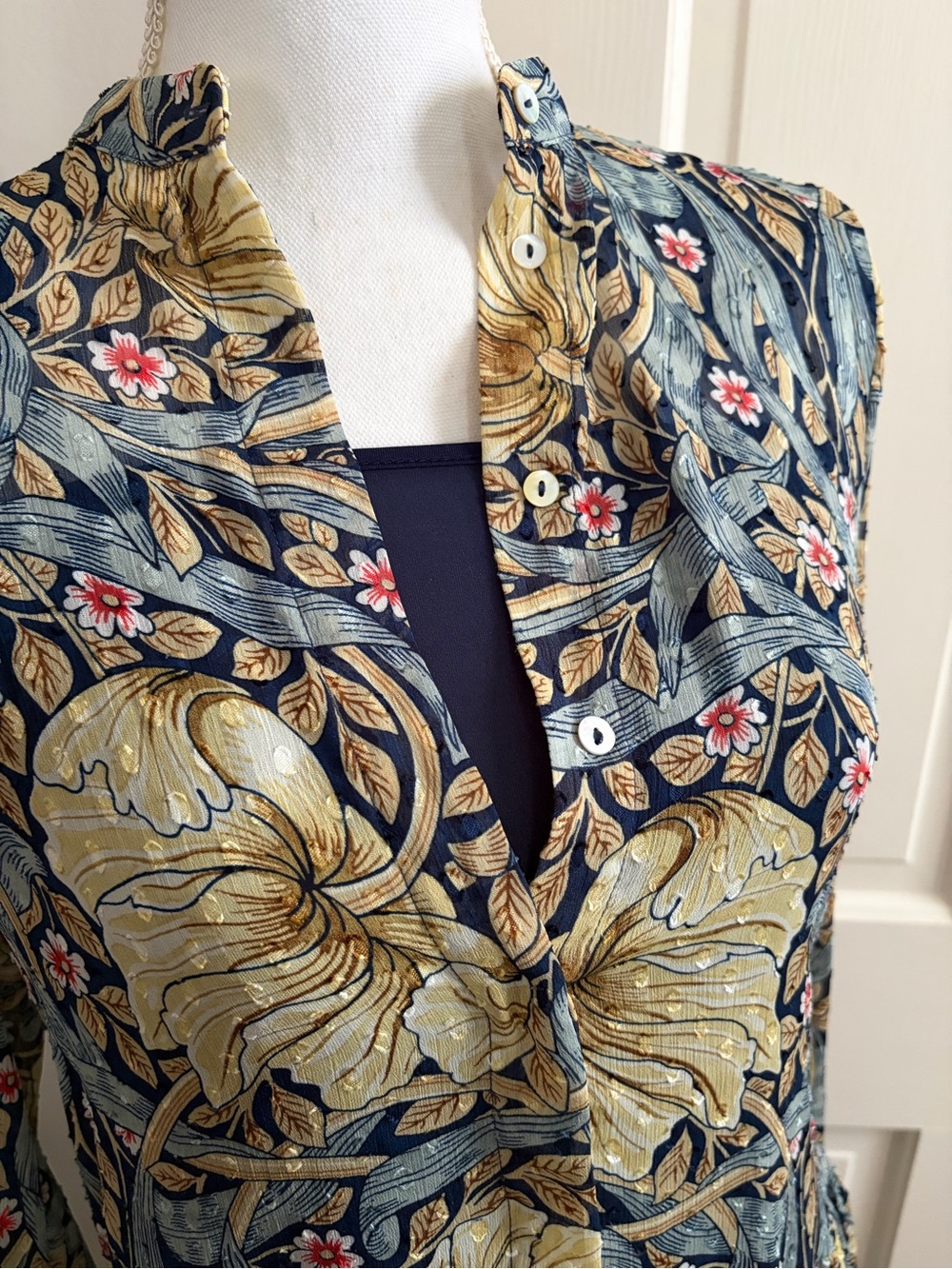H&M / Morris & Co., Floral Tiered Long Sleeve Maxi Dress in Navy and Gold - Picture 2 of 6